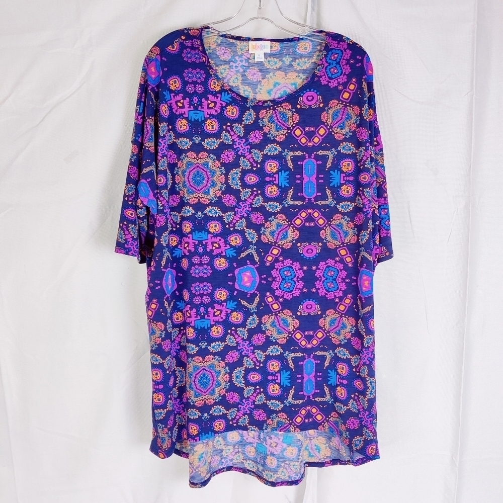 NEW LuLaRoe "Irma" Tunic Top T Tee Shirt Dress Womens Sz XL Blue Multi
